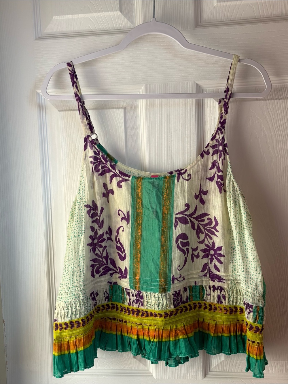 Boho Floral Anthropology Print Sleeveless Top - Green, Purple